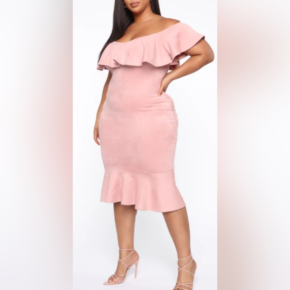 Fashion Nova Pink Off-Shoulder Long Sleeve Dress Size XL‎